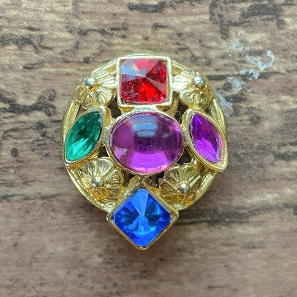Vintage 1980s Gripoix Earrings Gold Jewel Tone Runway Mogul Cabochon Clip On - Picture 7 of 10